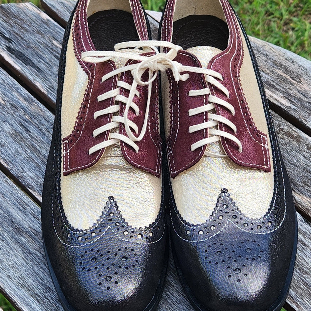 Girotti International Handmade Metallic Leather  Colorblock Oxford Shoes 43
